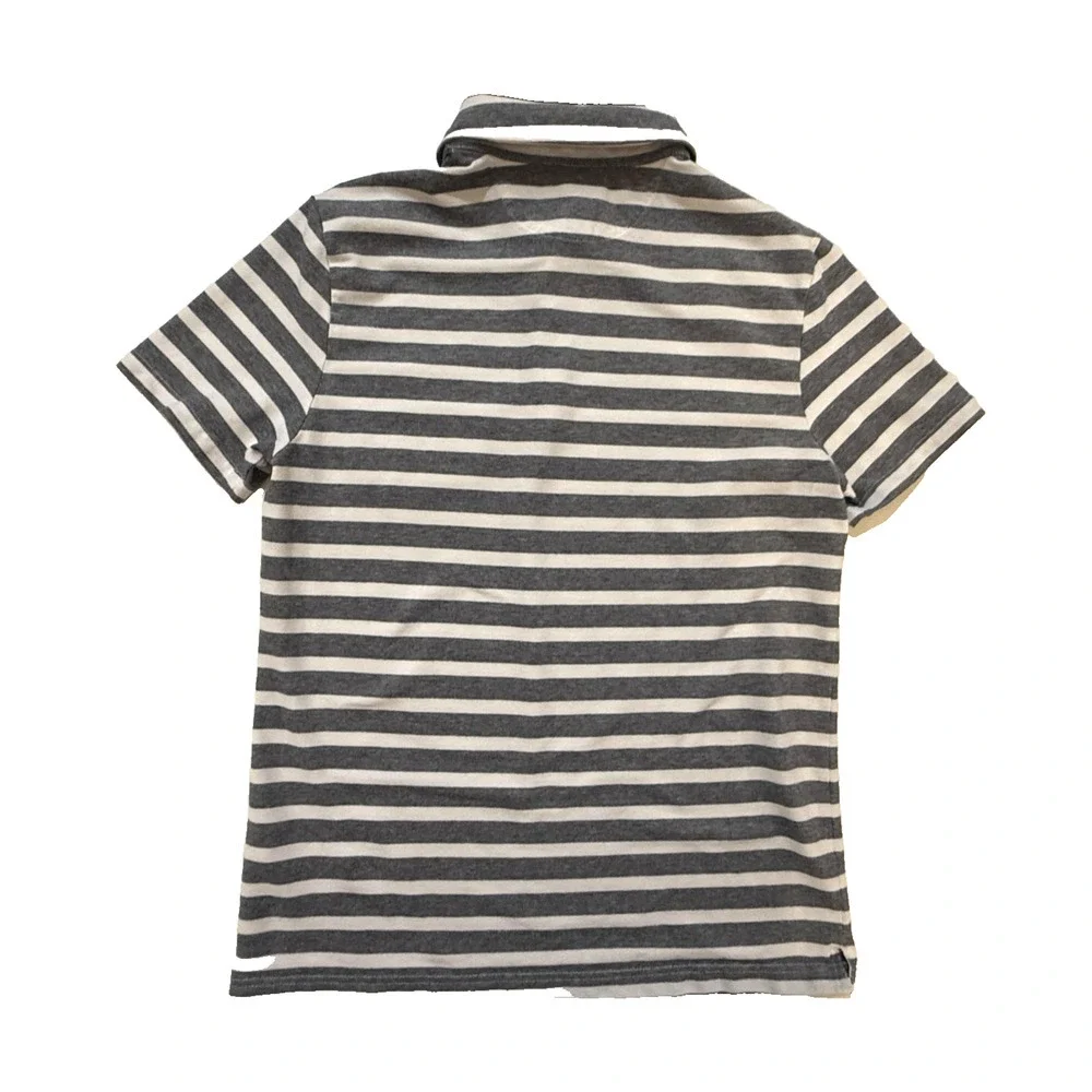 Banana Republic Polo Shirt Mens Medium Gray White Striped Performance Pique Knit
